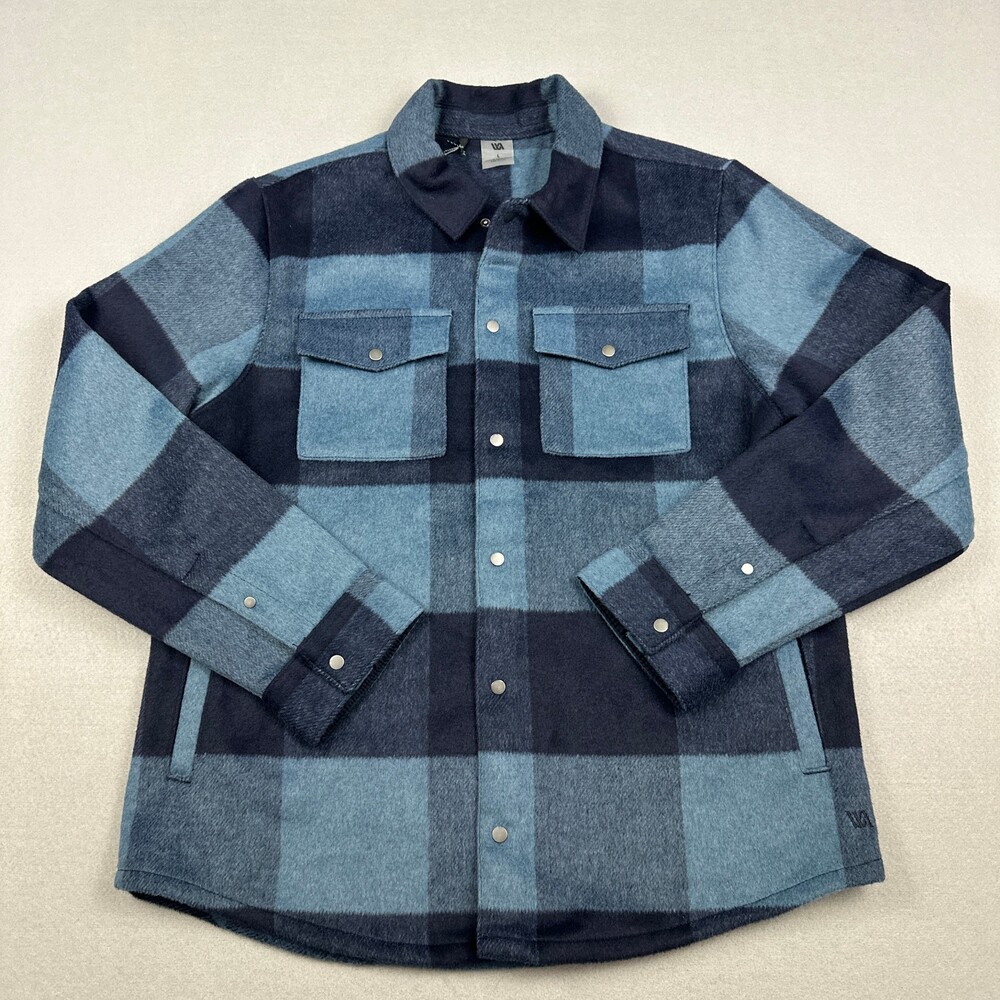 VRST Shirt Jacket Men Large Blue Plaid Snap Button Shacket Flannel  Wool Blend L